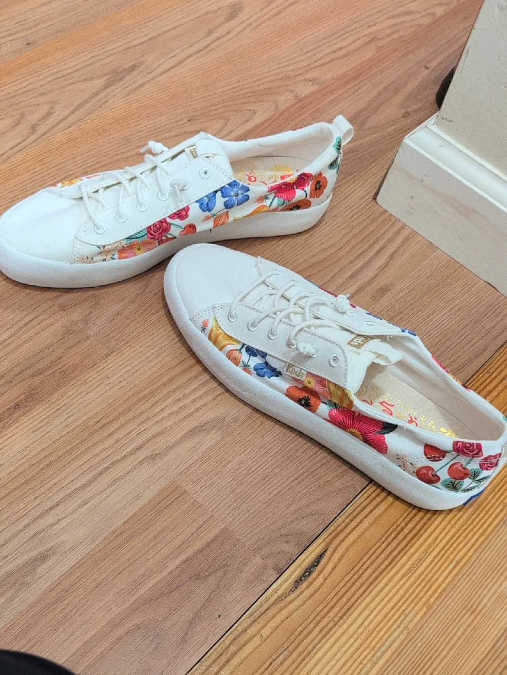 Keds White Canvas Sneakers with Colorful Floral Sides - Picture 1 of 2